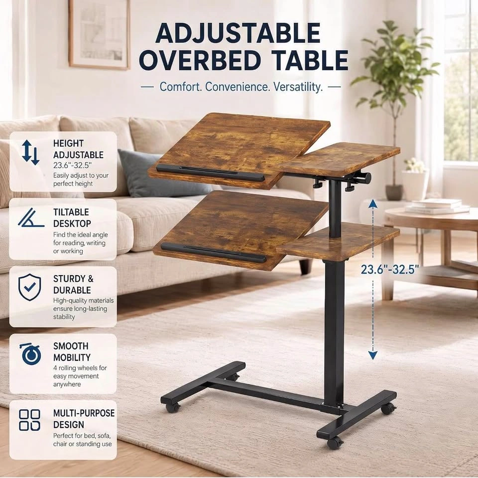 Rolling Laptop Desk, Adjustable Height Overbed Table - photo 3