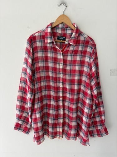 Johnny Was Workshop Plaid Embroidered Gauze Shirt Size XL