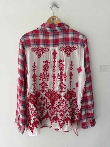 Johnny Was Workshop Plaid Embroidered Gauze Shirt Size XL - photo 5