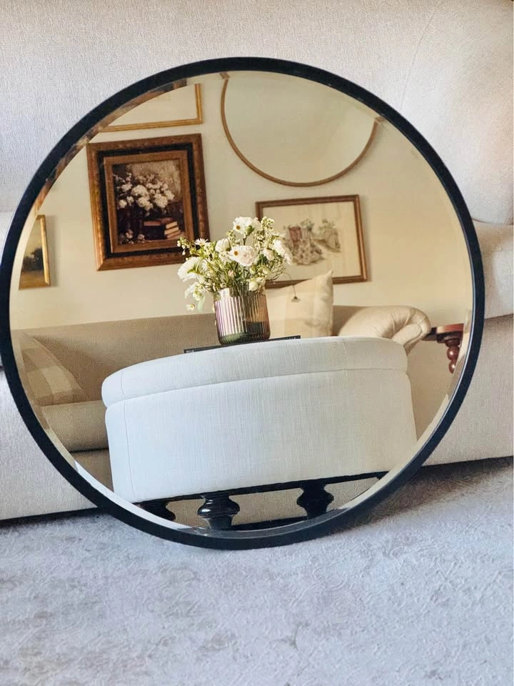 Round Decorative Wall Mirror W/Black Metal Frame - photo 4