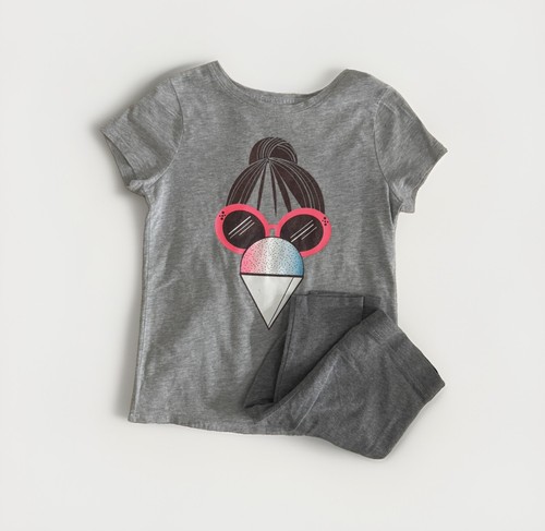 Girls Gray Outfit Bundle Graphic T-Shirt & Leggings Size 6-8