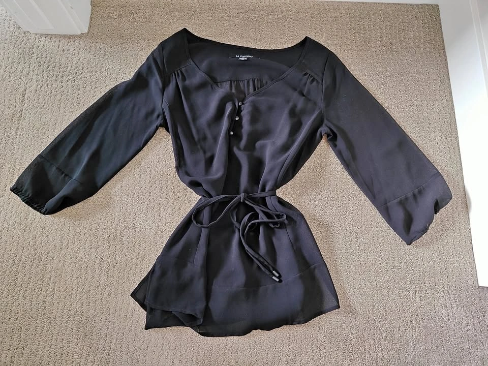 Le Chateau - Womens Sheer Black Top Shirt - Size Small