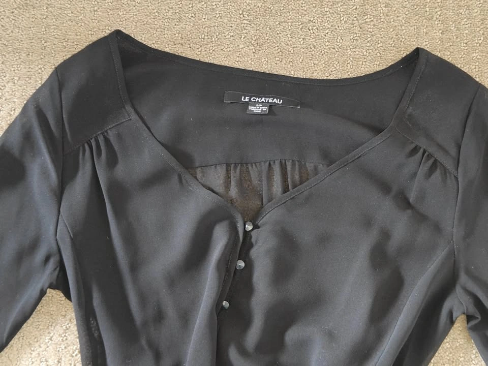 Le Chateau - Womens Sheer Black Top Shirt - Size Small - photo 3