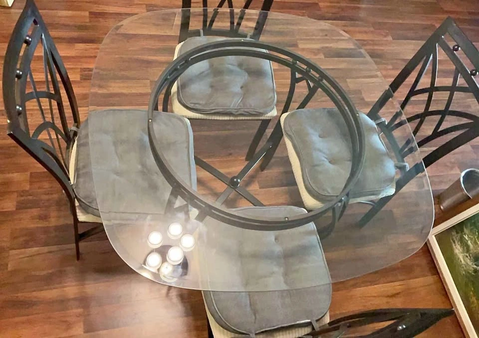 Modern 5-Piece Glass & Metal Dining Set – Table + 4 Chairs