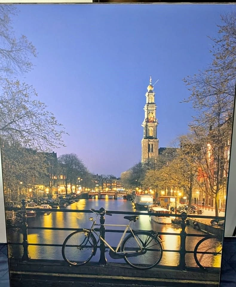 Amsterdam at Night Canal View Wood Plaque Artwork