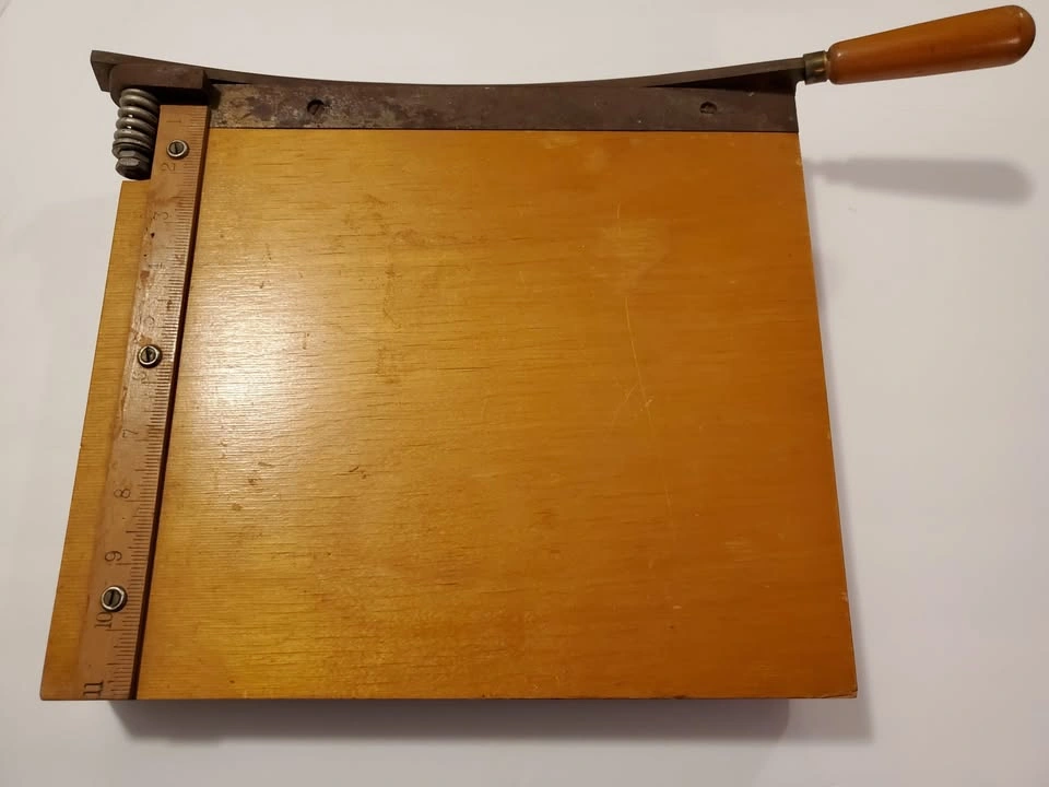 Vintage Guillotine Paper Trimmer/Cutter (11" Hard Wood Base)