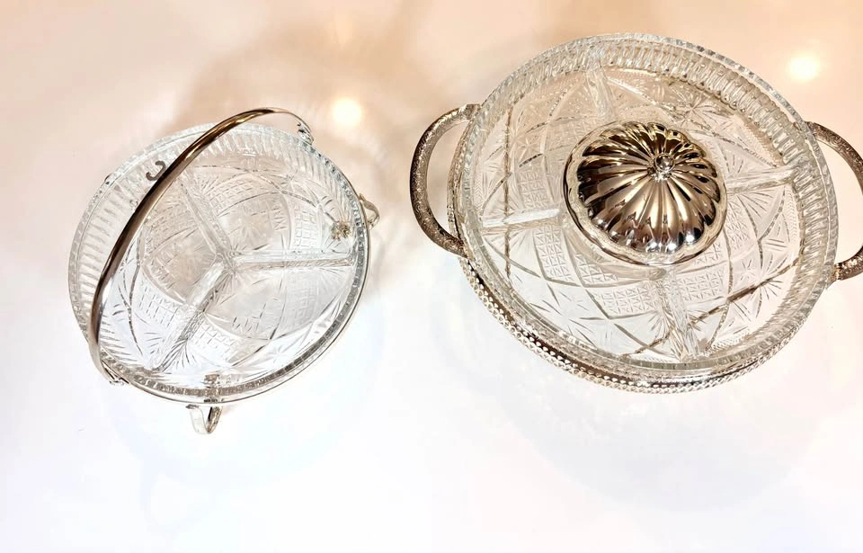 Vintage Silver Plate & Pressed Glass Relish Dish Set of 2 - photo 4