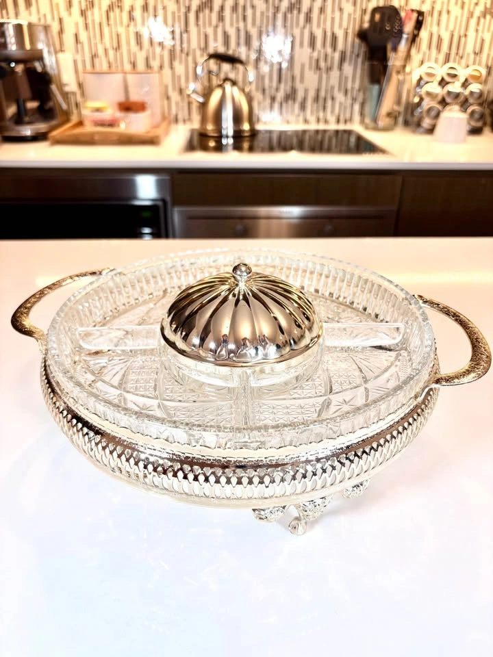 Vintage Silver Plate & Pressed Glass Relish Dish Set of 2 - photo 5