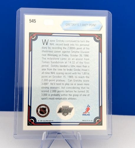 Wayne Gretzky 1990-91 Upper Deck #545 Gretzky's 2000th Point - photo 2