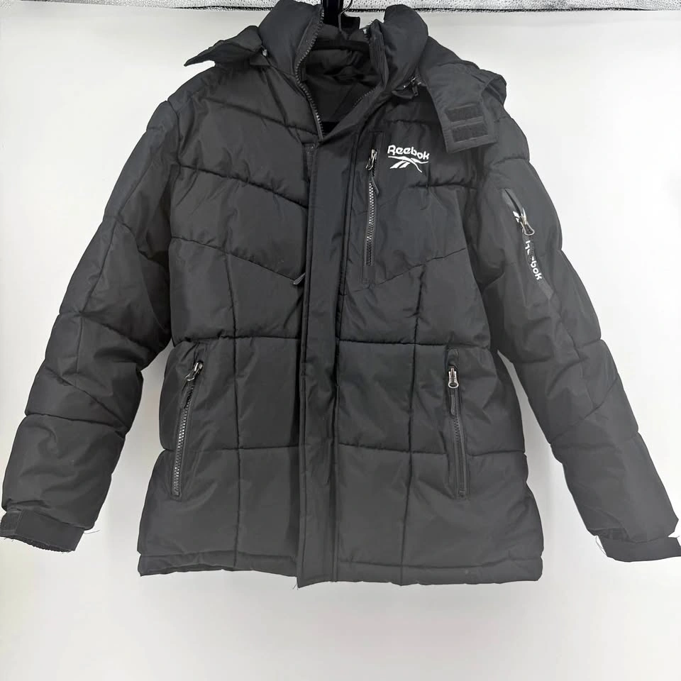 Reebok Boys’ Black Hooded Puffer Jacket – Large