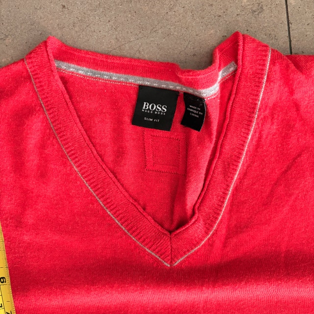 Hugo Boss Men's Salmon/Coral V-Neck Cotton/Silk Sweater - XL - photo 5