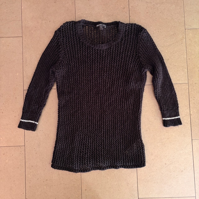 James Perse Black Scoop Neck Knit Sweater cotton/linen-Small