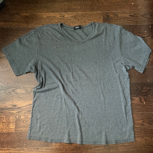 Hugo Boss Gray V-neck Men's 100% Cotton T-shirt-XL