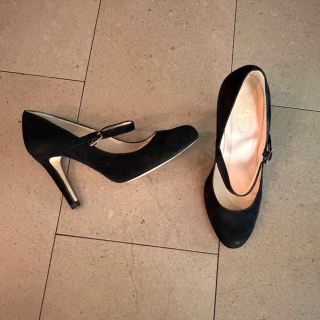 Browns Couture Mary Jane Black Suede Heel Pump - Size 37