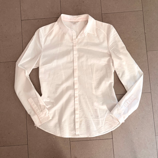 Ted Baker White shirt blouse Textured-pink contrast trim-Size 4