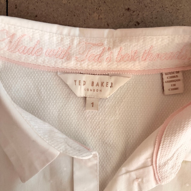 Ted Baker White shirt blouse Textured-pink contrast trim-Size 4 - photo 3