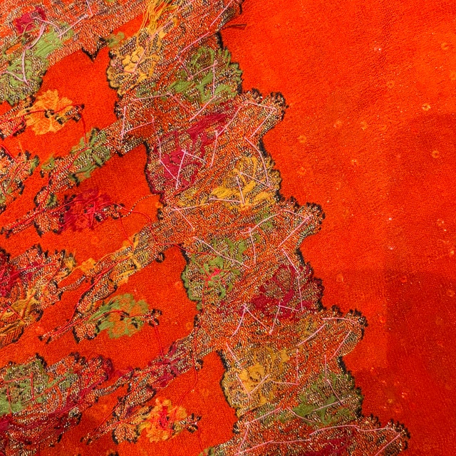 Vintage Indian Orange Silk Sheer Sari Dupatta-Hand Embroidered - photo 4