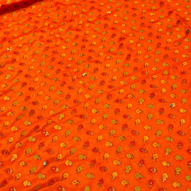 Vintage Indian Orange Silk Sheer Sari Dupatta-Hand Embroidered - photo 5
