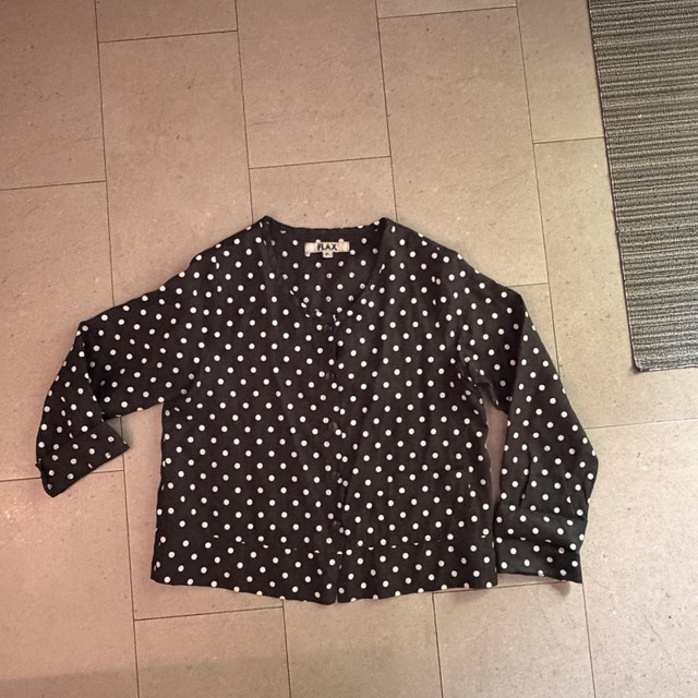 Flax black and white polka dot 100% Linen shirt Blouse-Size 4-6