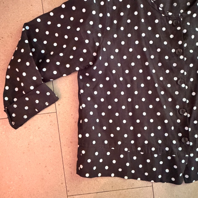 Flax black and white polka dot 100% Linen shirt Blouse-Size 4-6 - photo 2