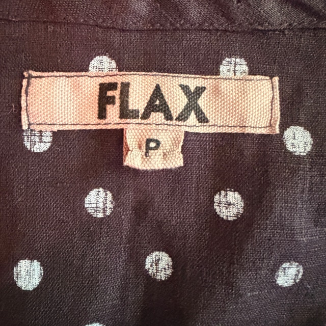 Flax black and white polka dot 100% Linen shirt Blouse-Size 4-6 - photo 3