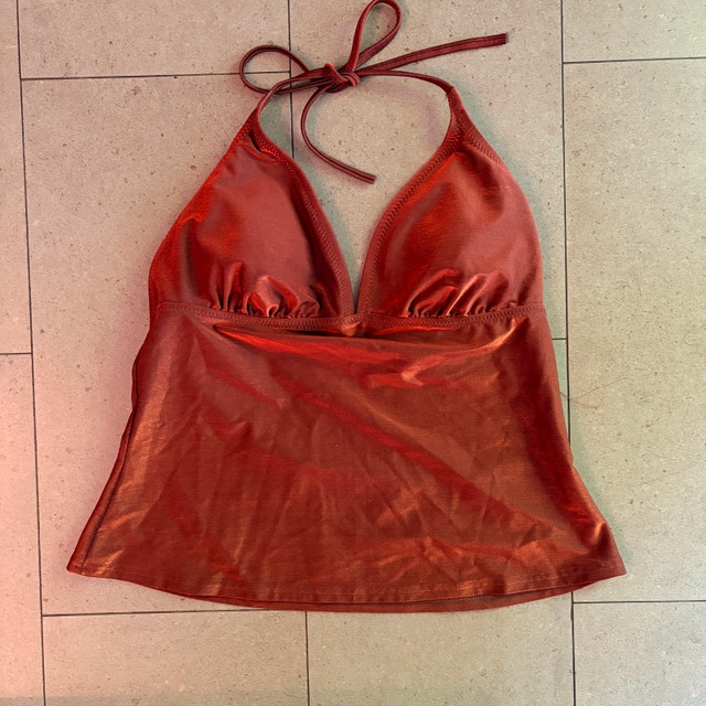 Metallic bronze-toned halter neck tankini/bikini top-Size 10