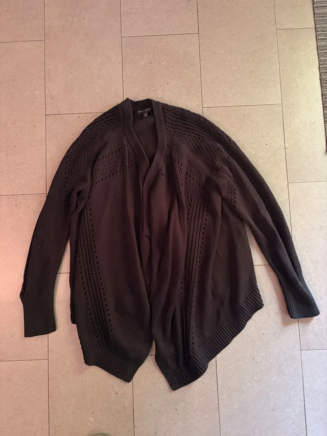 Banana Republic Black Pointelle Waterfall Knit Cardigan-MED