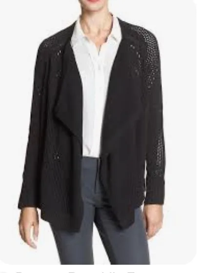 Banana Republic Black Pointelle Waterfall Knit Cardigan-MED - photo 2