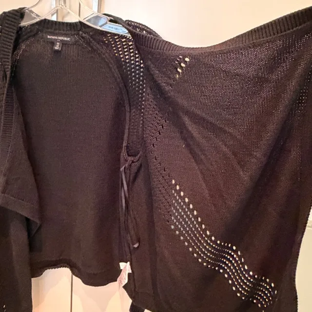 Banana Republic Black Pointelle Waterfall Knit Cardigan-MED - photo 5