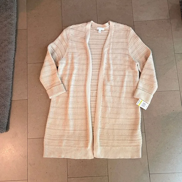 NWT Charter Club Open Front Tan Cotton Blend Sweater/Cardigan M