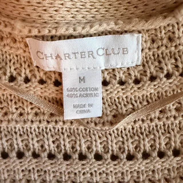 NWT Charter Club Open Front Tan Cotton Blend Sweater/Cardigan M - photo 3