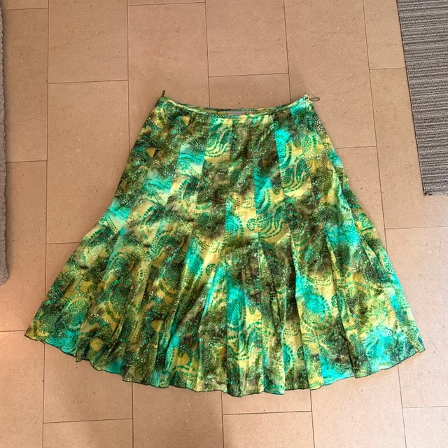 Vintage Y2k Linea Domani Aline Chartreuse Green Cotton Skirt-12