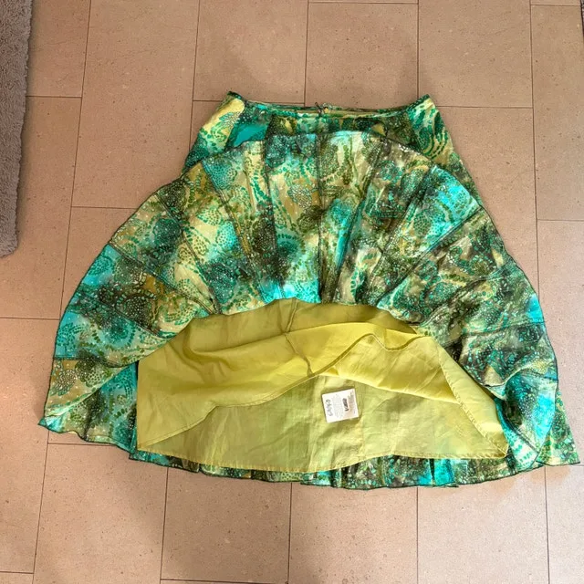 Vintage Y2k Linea Domani Aline Chartreuse Green Cotton Skirt-12 - photo 4