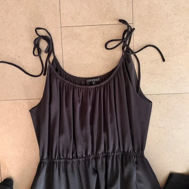 Theory Tylie Black Spaghetti Strap Maxi Dress Elastic Waist-Med - photo 2
