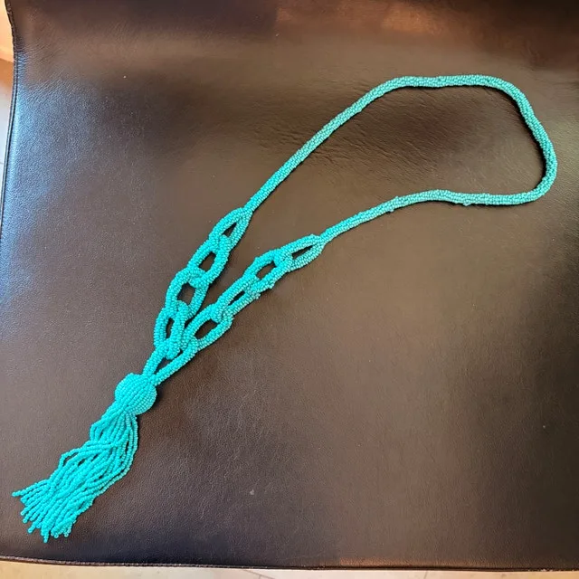 NEW Gorgeous Turquoise Bead Necklace with tassel in gift box - photo 2