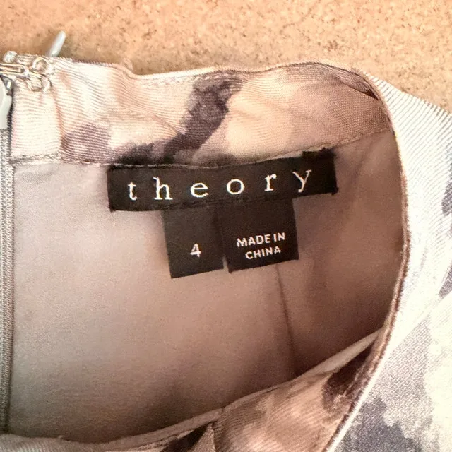 Theory Nurita Bow-Neck Gray Abstract Print Silk Shift Dress-Sz.4 - photo 3