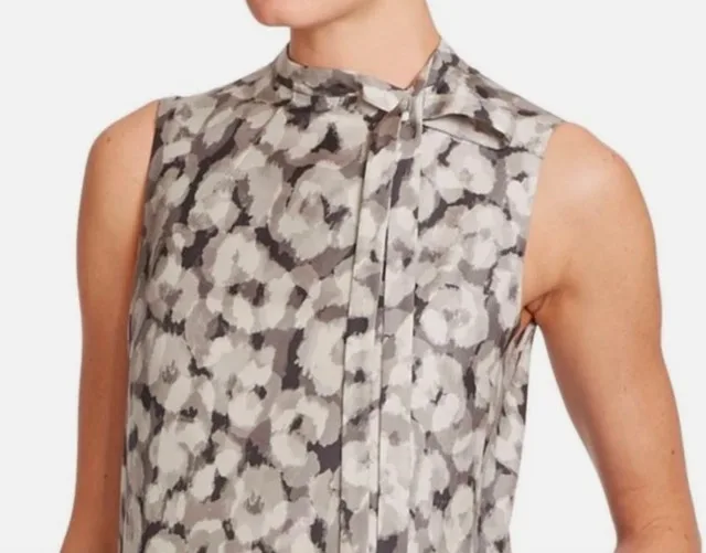 Theory Nurita Bow-Neck Gray Abstract Print Silk Shift Dress-Sz.4 - photo 5