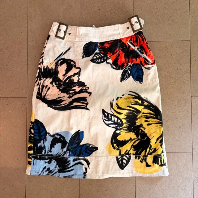 Anthropologie Maeve White Floral Buckle Pencil Skirt-Size 6 - photo 2
