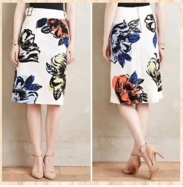 Anthropologie Maeve White Floral Buckle Pencil Skirt-Size 6 - photo 5