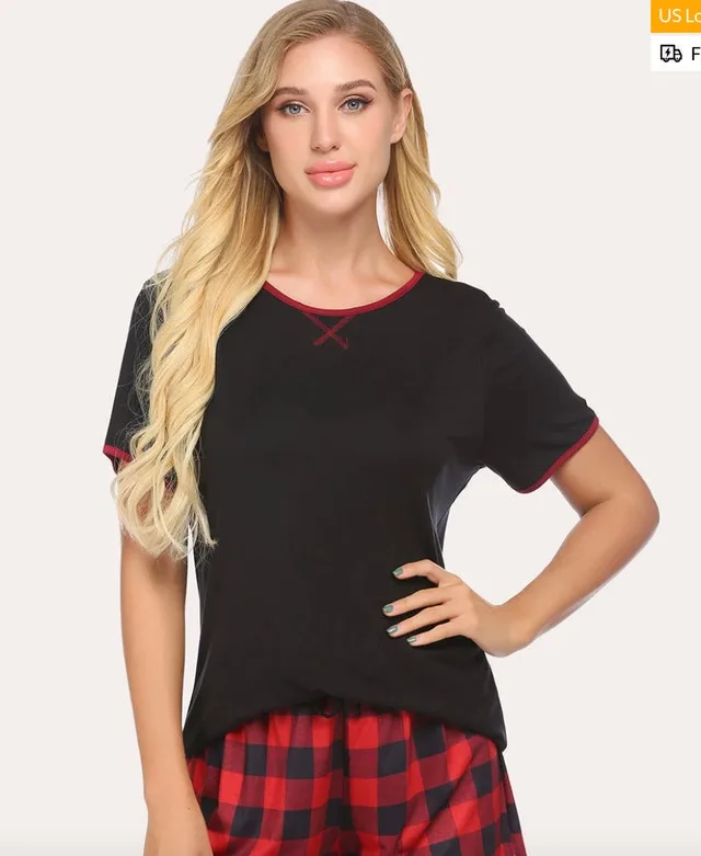 NWT Ekouaer Black Tshirt w/ Burgundy Red Stitching/Piping-XL