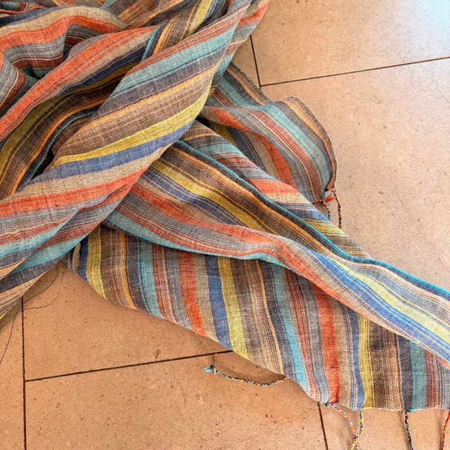 NEW Striped Multi-coloured linen scarf - 66" x 28" - photo 5