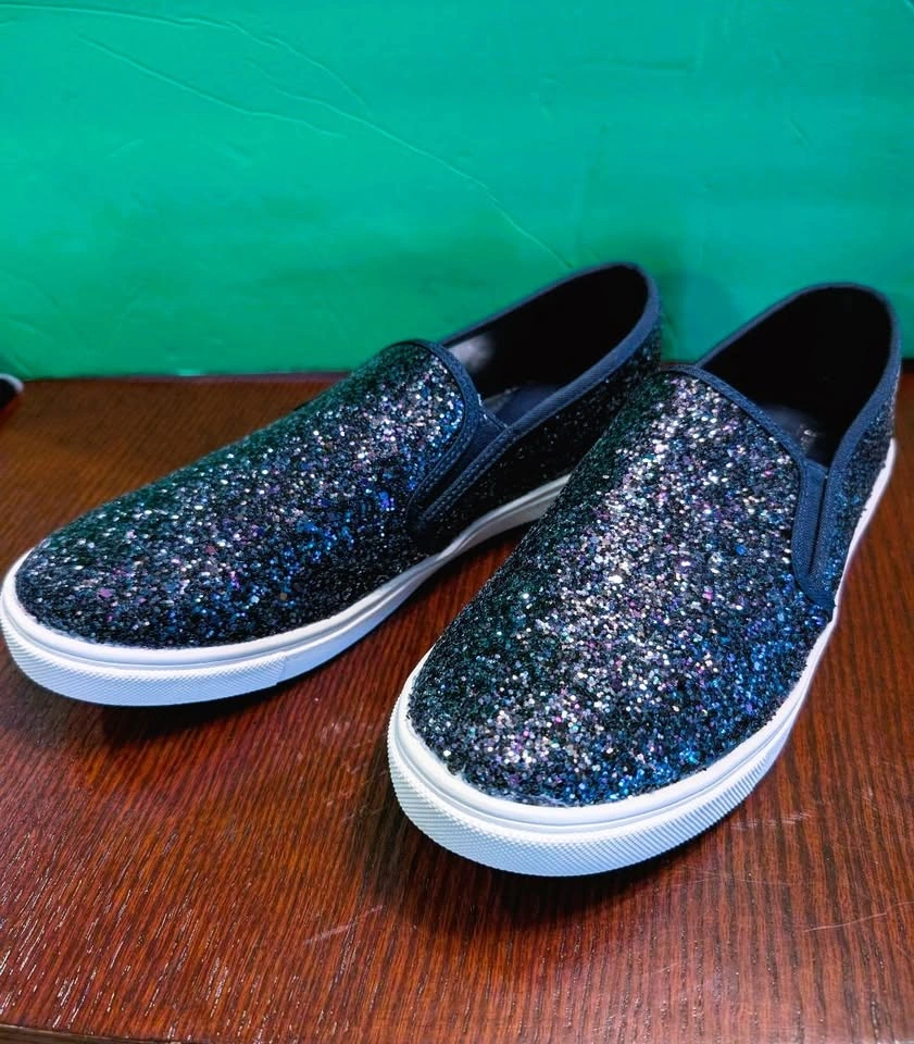 Women's Sequin Slip-on Sneakers (Navy Glimmer, Size 9) - photo 2