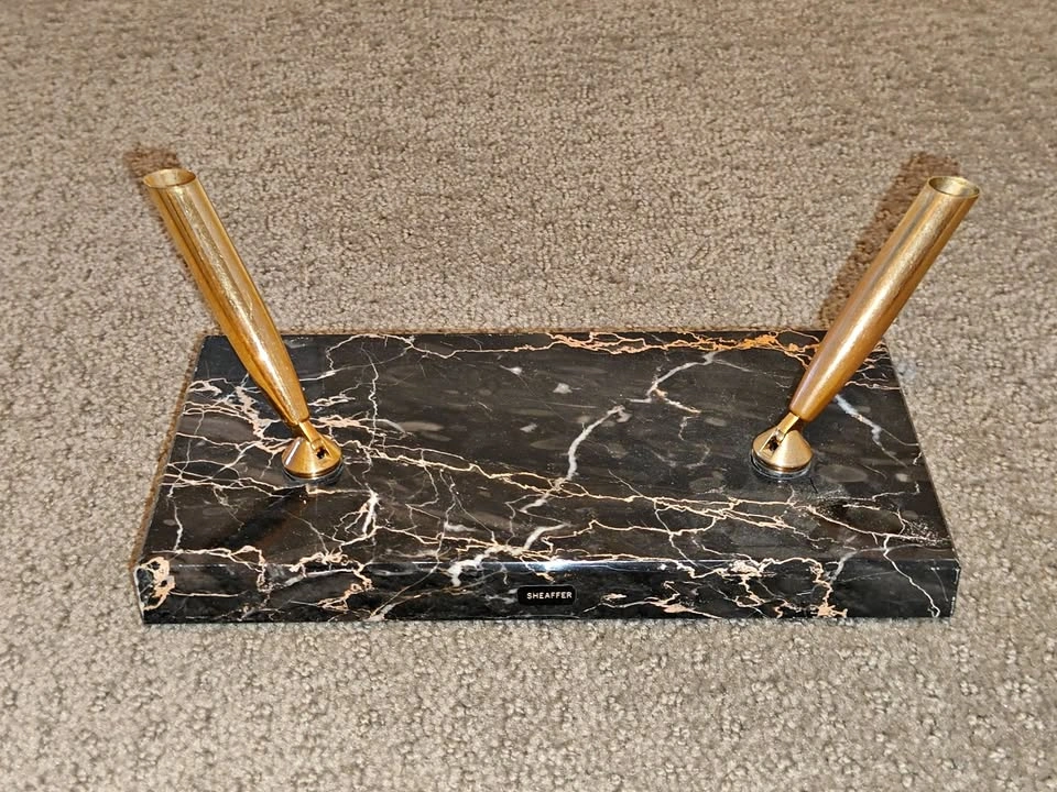Vintage Sheaffer Double Pen Desk Base 8"x4" Nero Portoro Marble