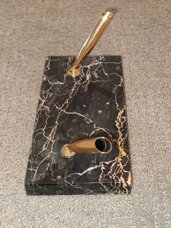 Vintage Sheaffer Double Pen Desk Base 8"x4" Nero Portoro Marble - photo 2