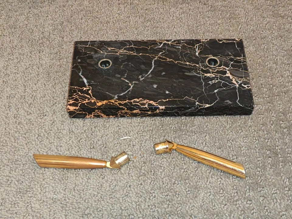 Vintage Sheaffer Double Pen Desk Base 8"x4" Nero Portoro Marble - photo 5