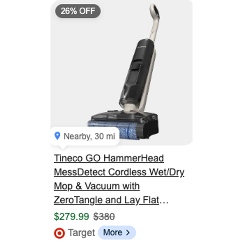 Tineco GO HammerHead MessDetect Cordless Wet/Dry Mop & Vacuum