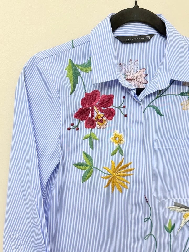 Zara Woman Embroidered Striped Shirt Size XS - photo 3