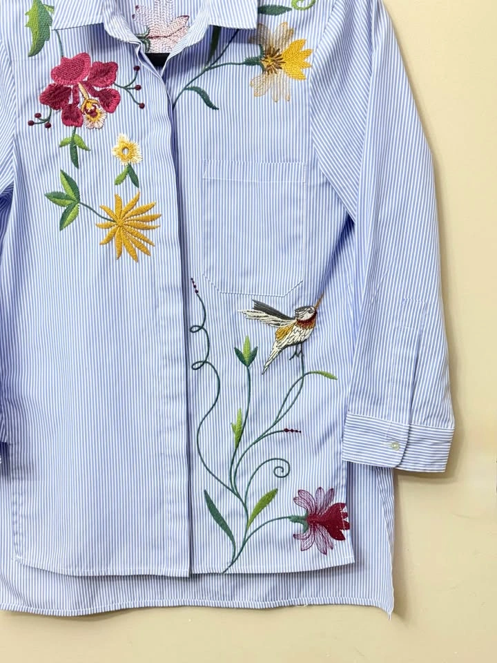 Zara Woman Embroidered Striped Shirt Size XS - photo 4