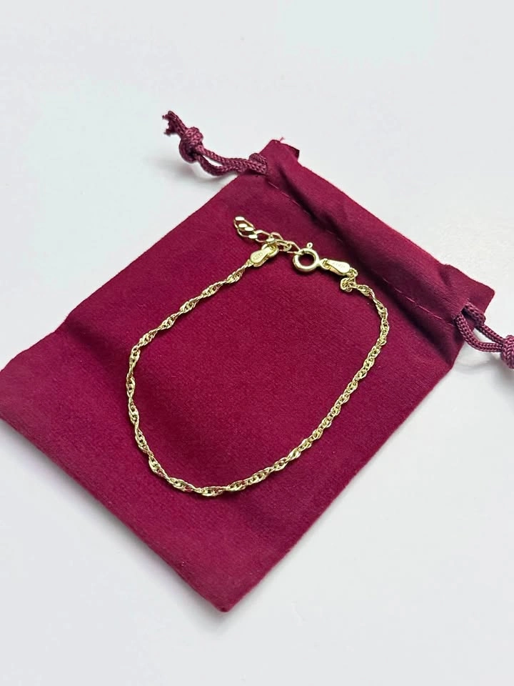 Gold Plated 925 Sterling Silver Rope Chain Bracelet Italy