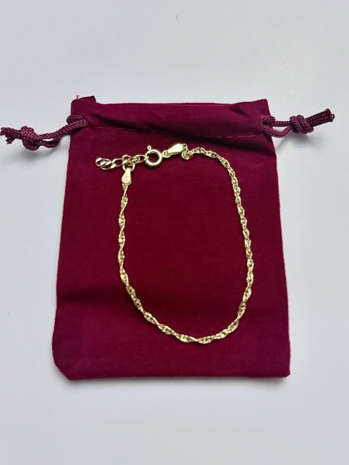 Gold Plated 925 Sterling Silver Rope Chain Bracelet Italy - photo 2
